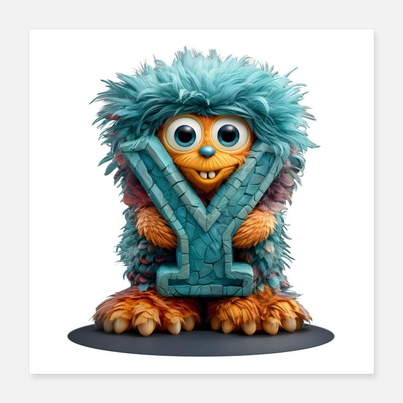 Monster and with blue letter Poster 16" x 16" (40x40 cm)