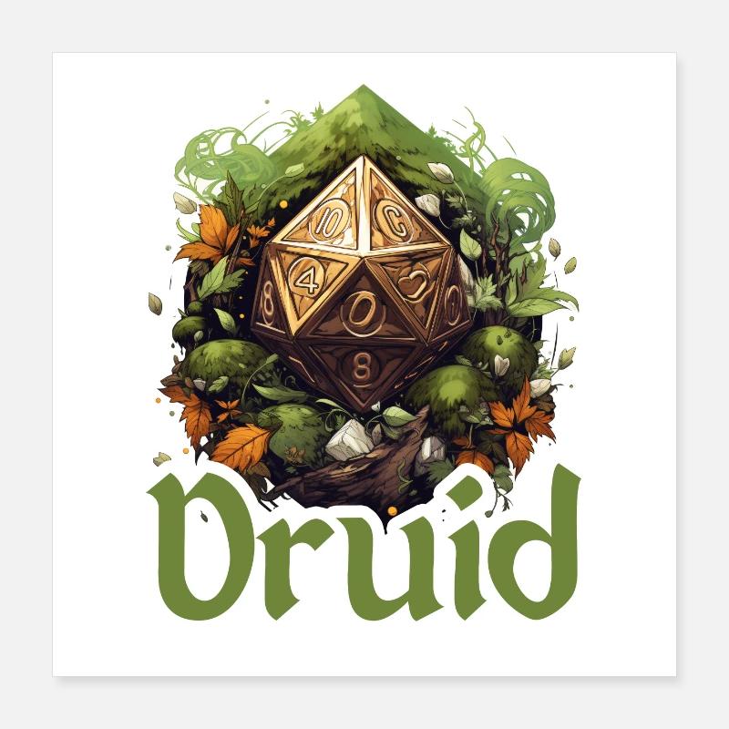 Druide avec D20 – Conception de RPG fantastique Poster 40 x 40 cm