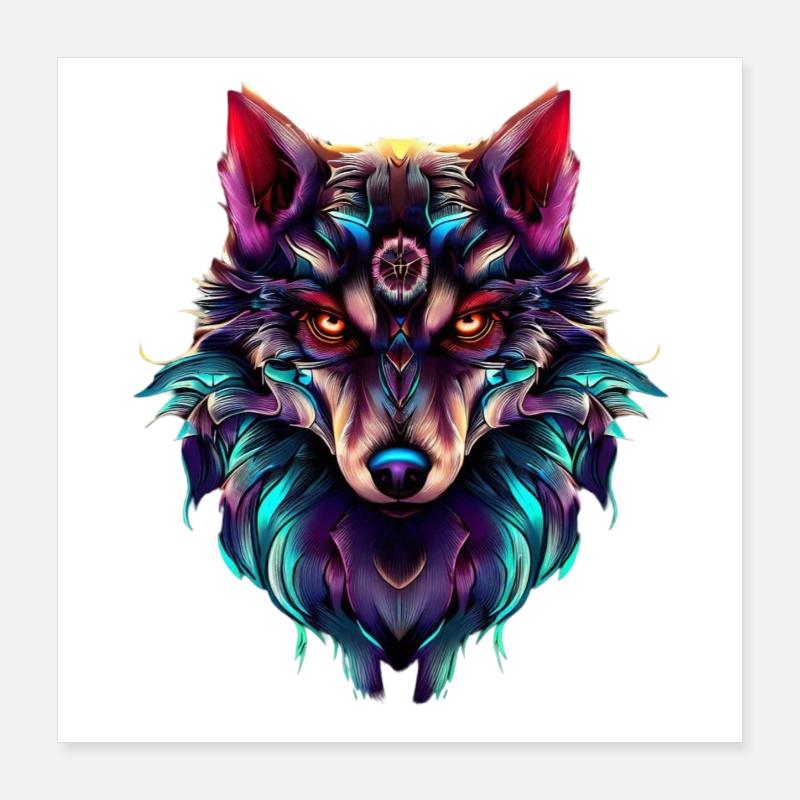 Wolfskopf Synthwave Wolf Poster 40x40 cm
