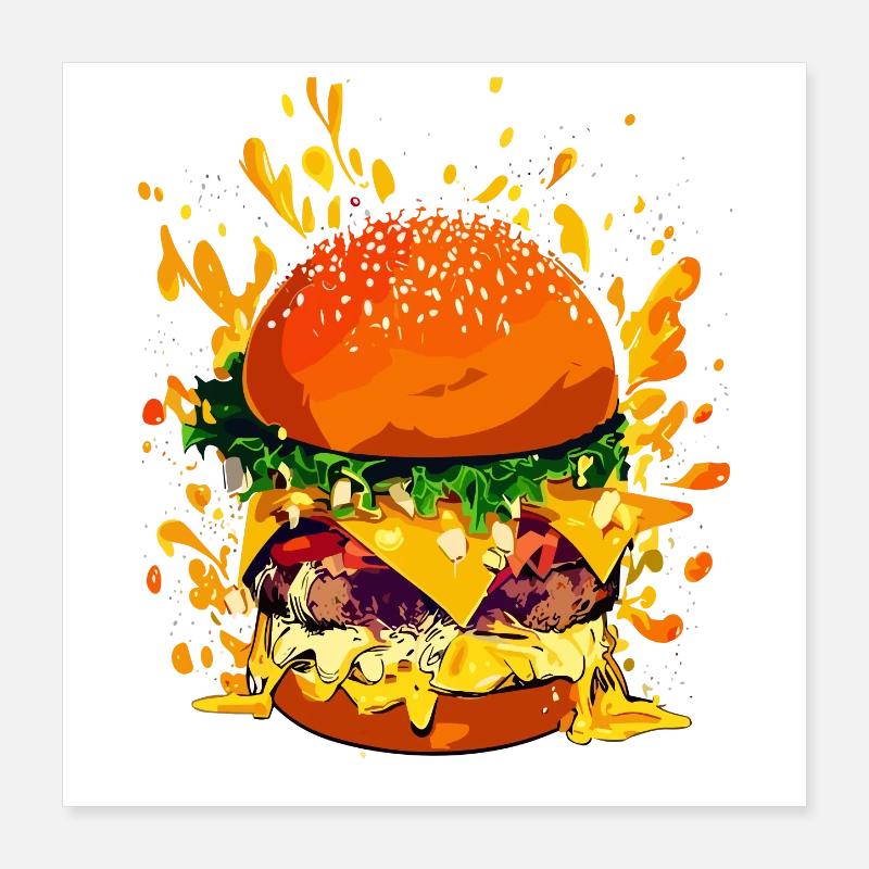 Cheeseburger extravagant avec éclaboussures de fromage Poster 40 x 40 cm