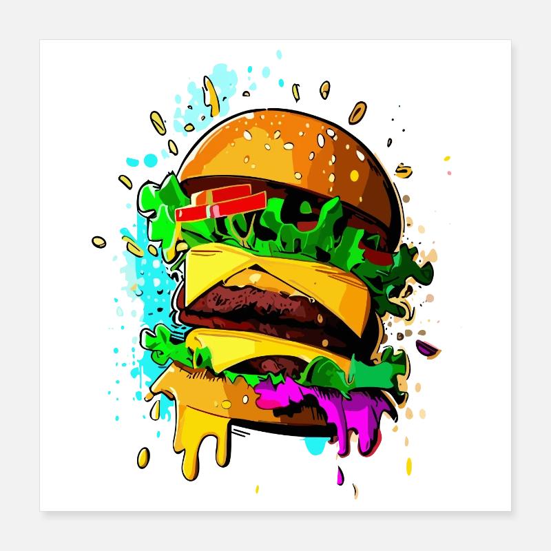 Graffiti Burger Farbenfroher Cheeseburger Poster 40x40 cm