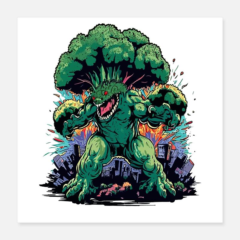 Brokkozilla monstre géant de brocoli Poster 40 x 40 cm