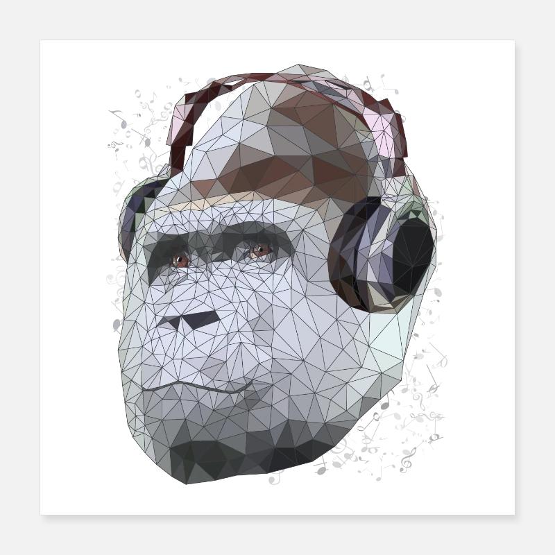 Gorilla mit Kopfhörern Low Poly Pop Art Kunst Poster 40x40 cm