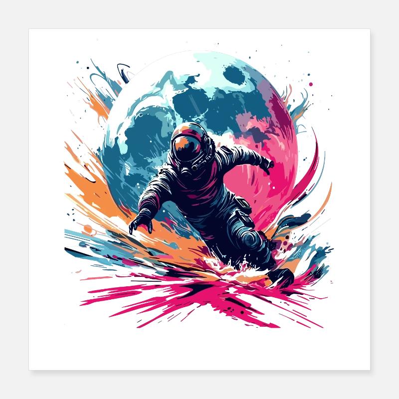 Astronaute Coloré Lune Runner Astro Run Poster 40 x 40 cm