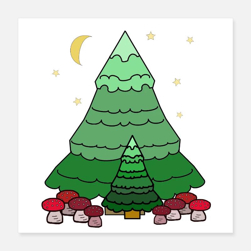 Night Starry Sky Forest Conifer Fir Nature Poster 16" x 16" (40x40 cm)