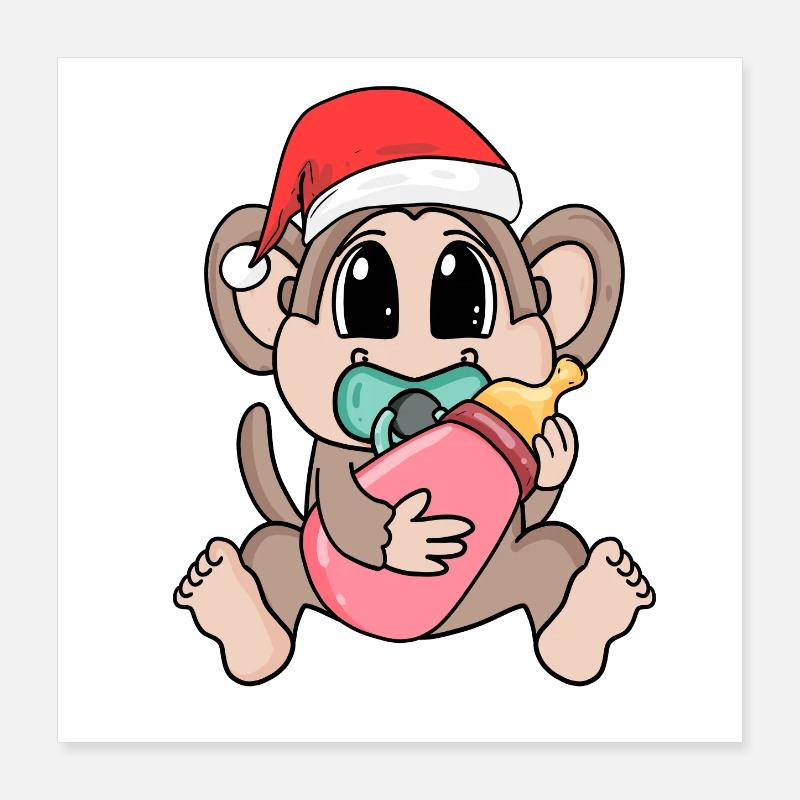 Singe bébé Noël Poster 40 x 40 cm