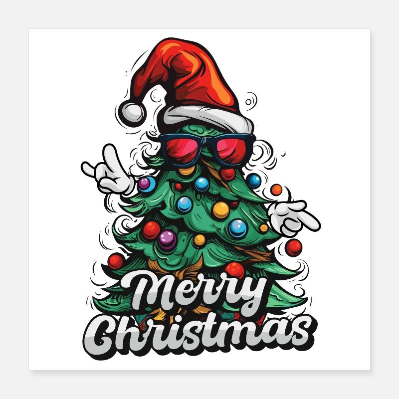 Merry Christmas – Christmas tree with sunglasses Poster 16" x 16" (40x40 cm)