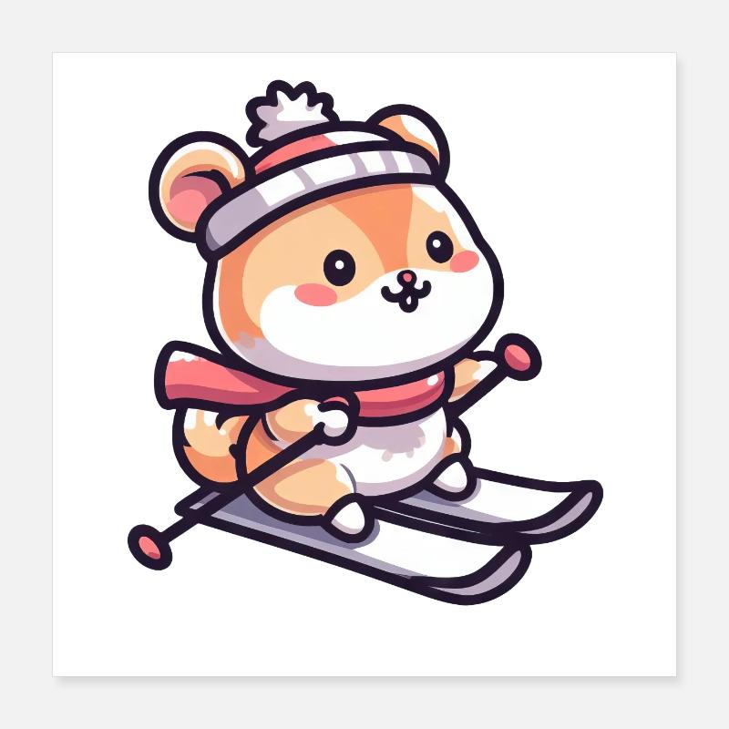 Hamster mignon au ski - Vacances au ski dans le Poster 40 x 40 cm
