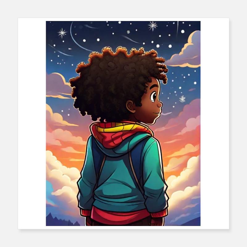 Nachthimmel Abenteuer Kinderdesign Poster 40x40 cm