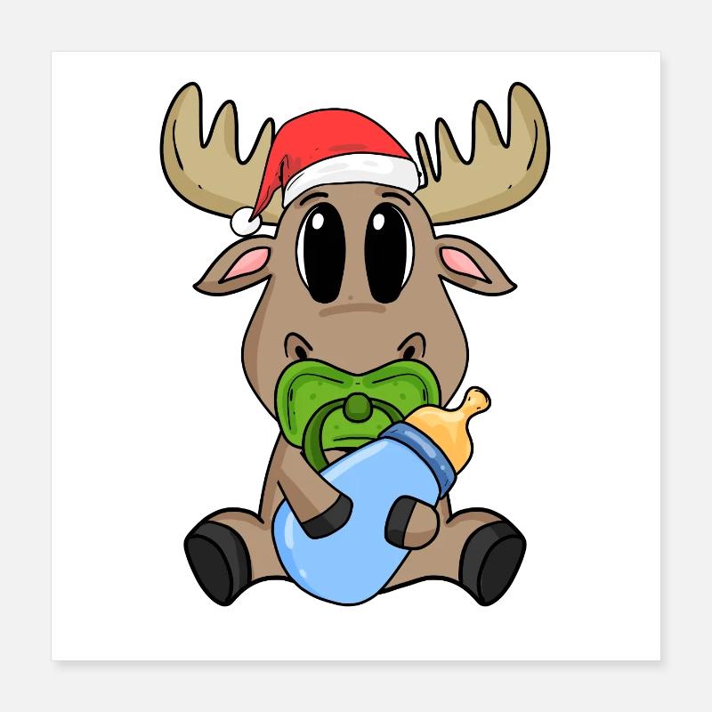 Bébé orignal Noël Poster 40 x 40 cm