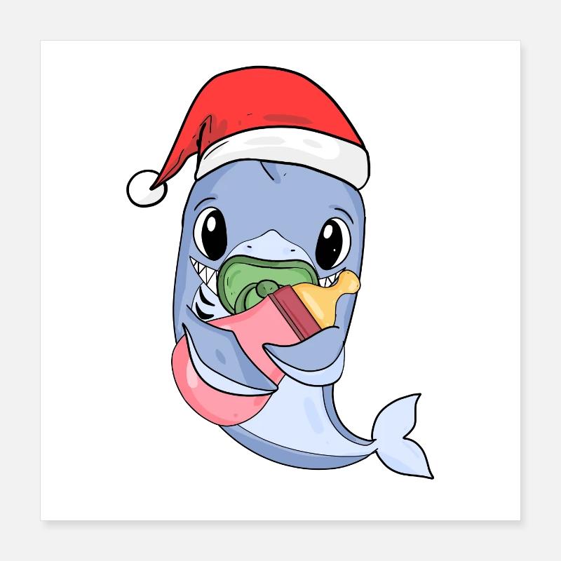 Requin Bébé Noël Poisson Poisson Poster 40 x 40 cm