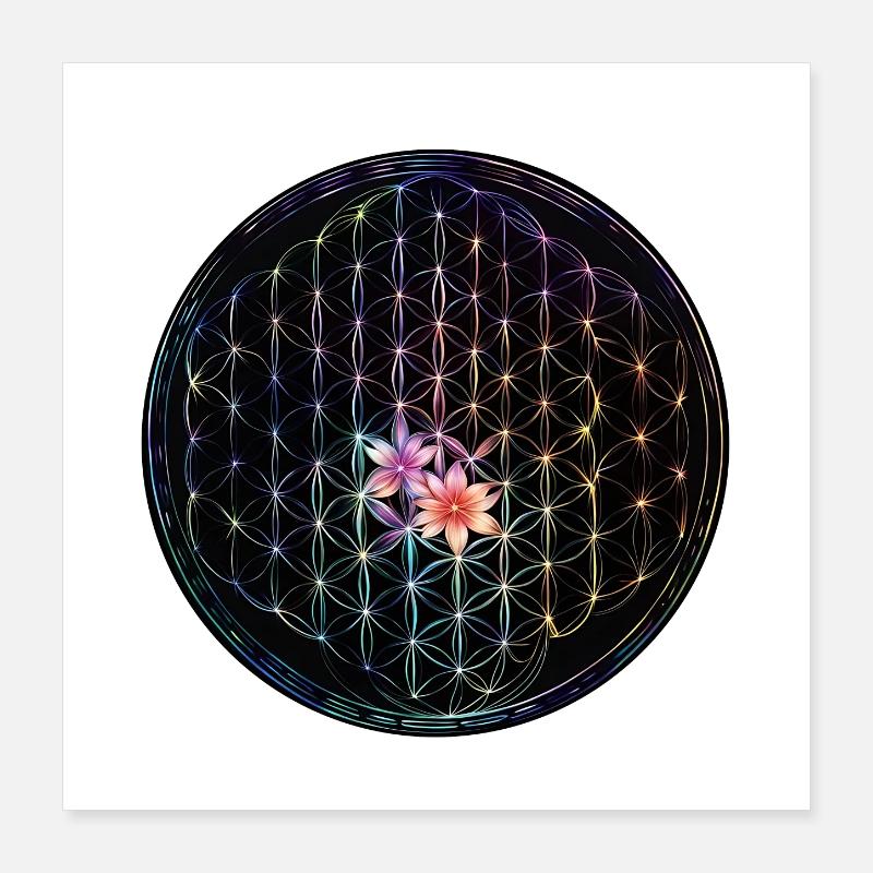 Regenbogen Lebensblume Design Poster 40x40 cm