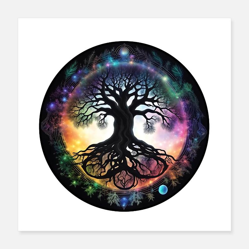 Root tree in rainbow circle Poster 16" x 16" (40x40 cm)