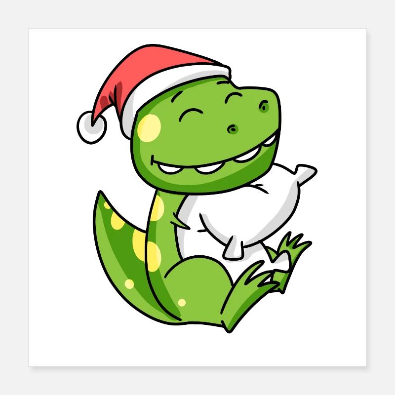 Dino Mignon Fatigué Dormir À Noël Poster 40 x 40 cm