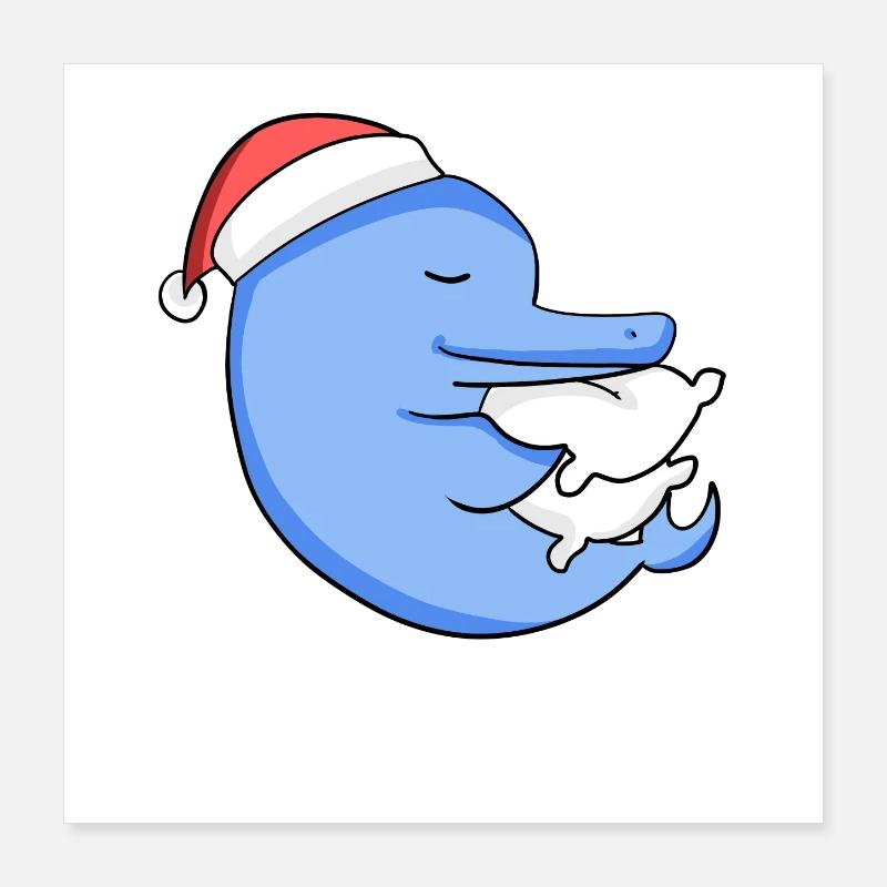 Delfin Niedlich Müde Ausschlafen Weihnachten Poster 40x40 cm