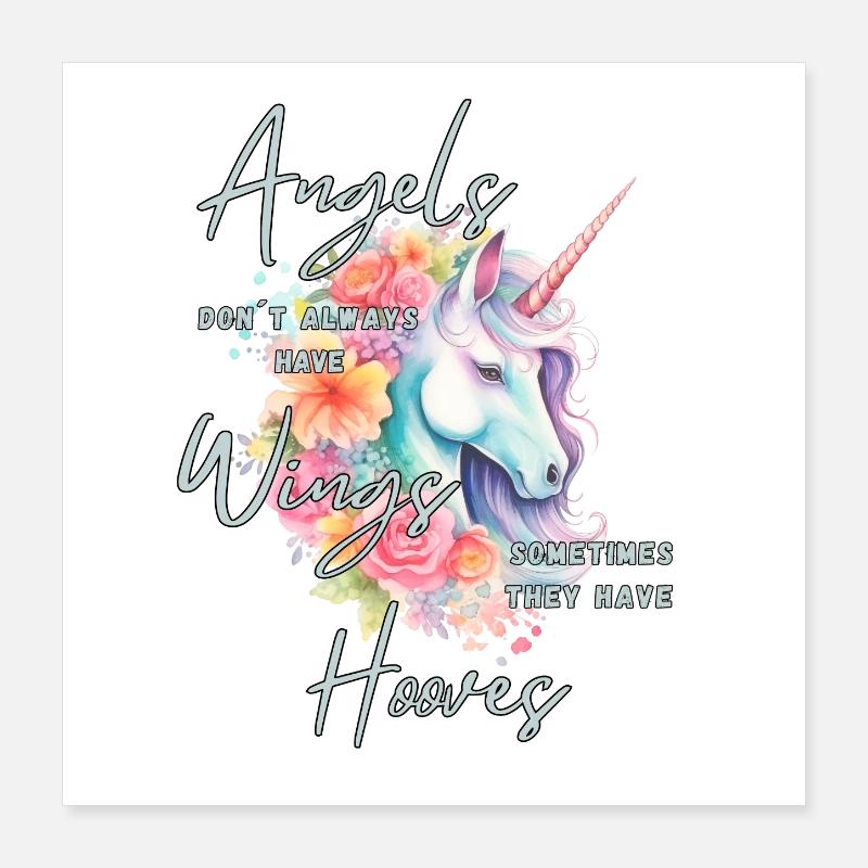 Conception magique de licorne avec des fleurs et des dictons Poster 40 x 40 cm