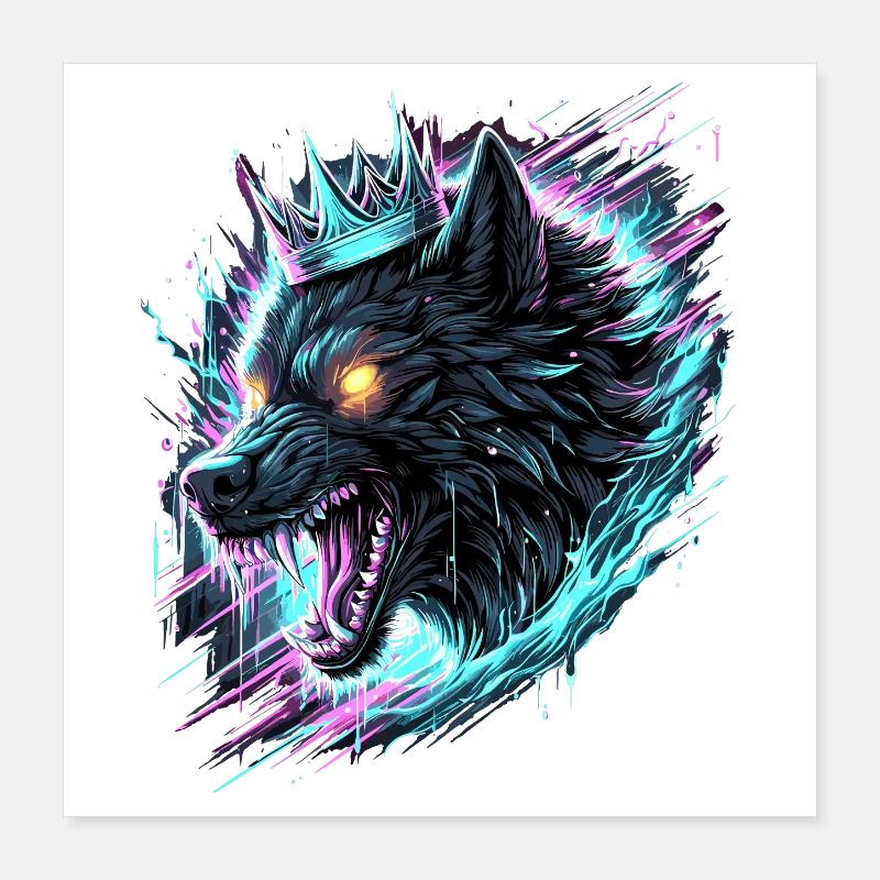 Königlicher Wolf Synthwave Poster 40x40 cm