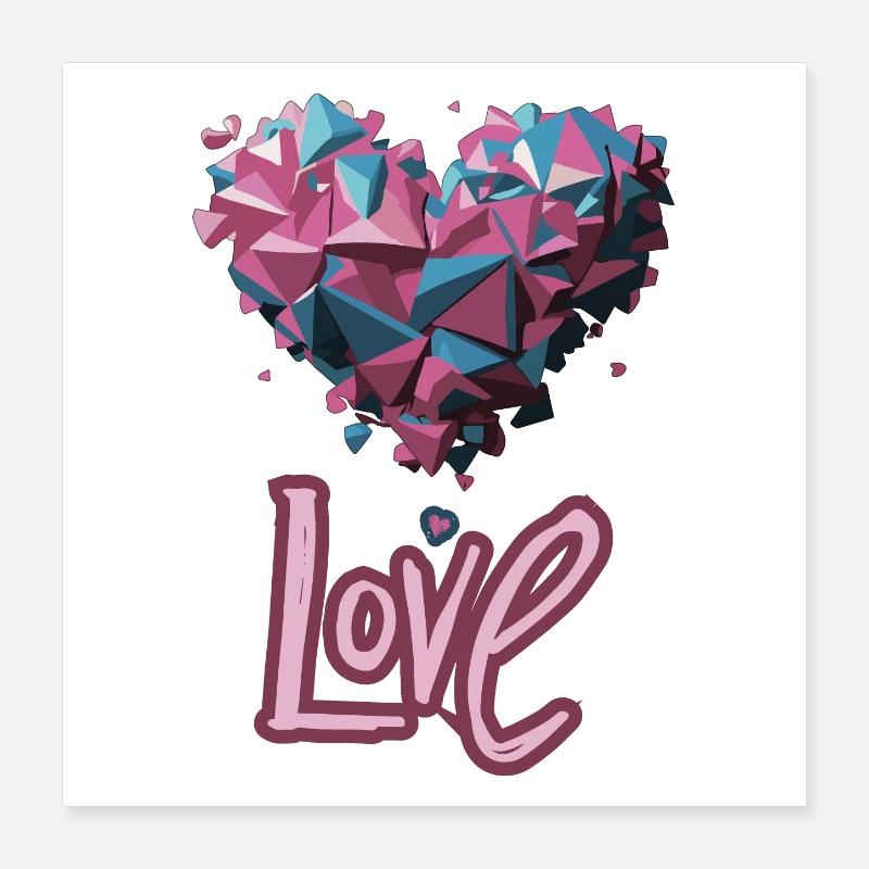 Pink and blue geometric heart Poster 16" x 16" (40x40 cm)