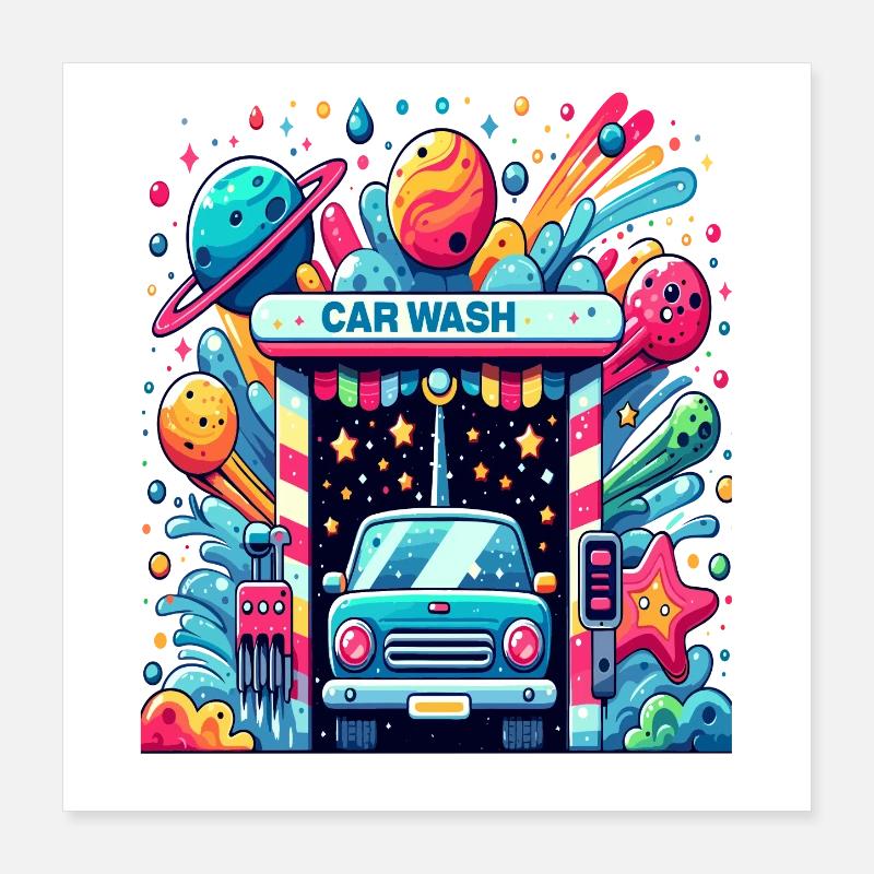 Auto Waschanlage Comic Style Poster 40x40 cm