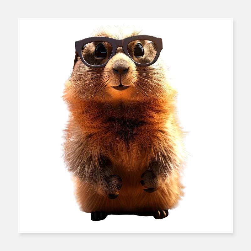 Murmeltier mit Sonnenbrille Nagetier Erdhörnchen Poster 40x40 cm