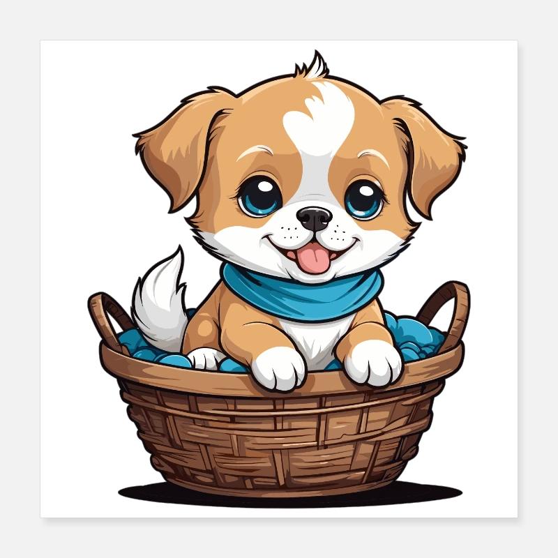 Chien mignon dans un panier pour chien Poster 40 x 40 cm