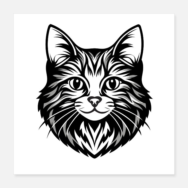 Intricate Cat Face Illustration Poster 16" x 16" (40x40 cm)
