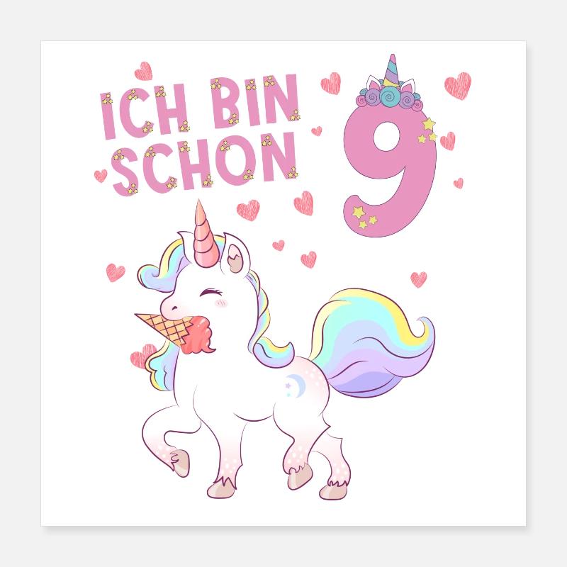 Ich bin schon 9 Einhorn Poster 40x40 cm