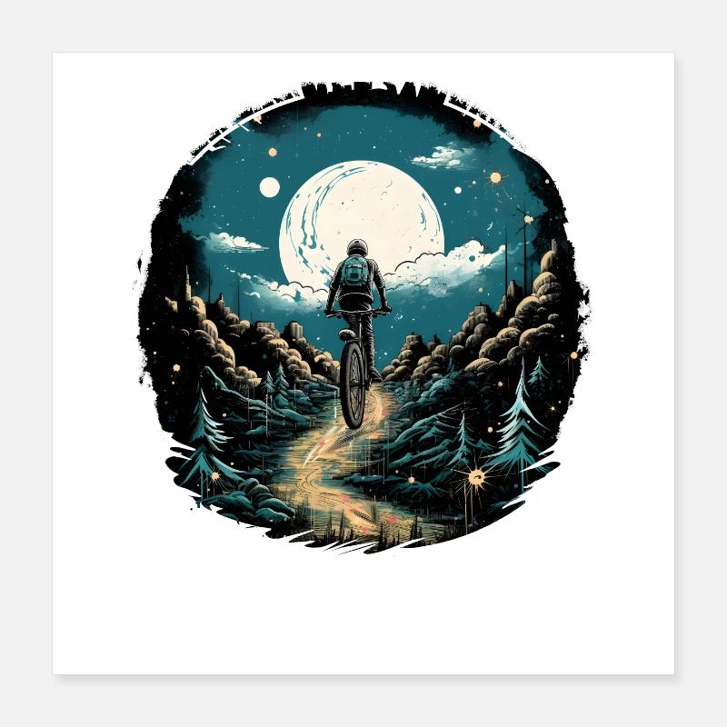 Mountainbiking Illustration Poster 40x40 cm