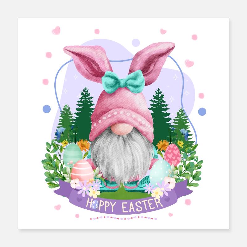 Hoppy Gnome Easter - Idée cadeau de Pâques Poster 40 x 40 cm