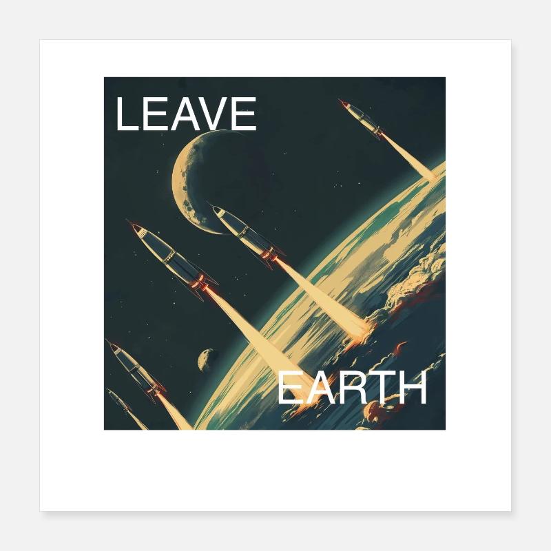 Affiche de Style rétro voyage dans l’espace « Quitter la Terre » Poster 40 x 40 cm