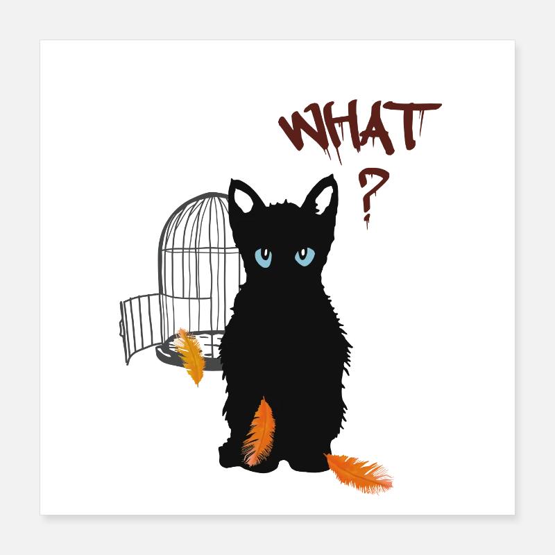 Kleines schwarzes süßes Kätzchen und Vogel Poster 40x40 cm