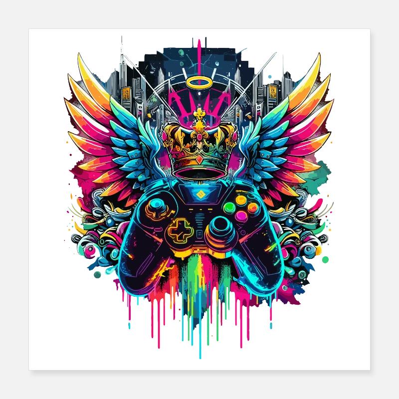 Gaming König Controller Flügel Graffiti Poster 40x40 cm