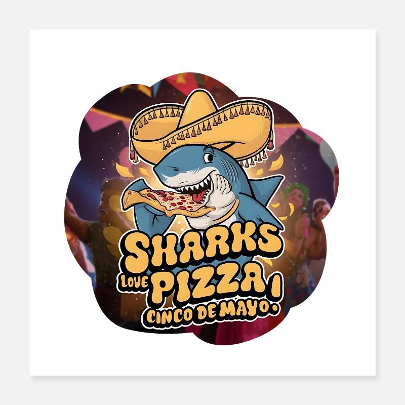 Friendly Shark with Mexican Theme Pizza Poster 16" x 16" (40x40 cm)