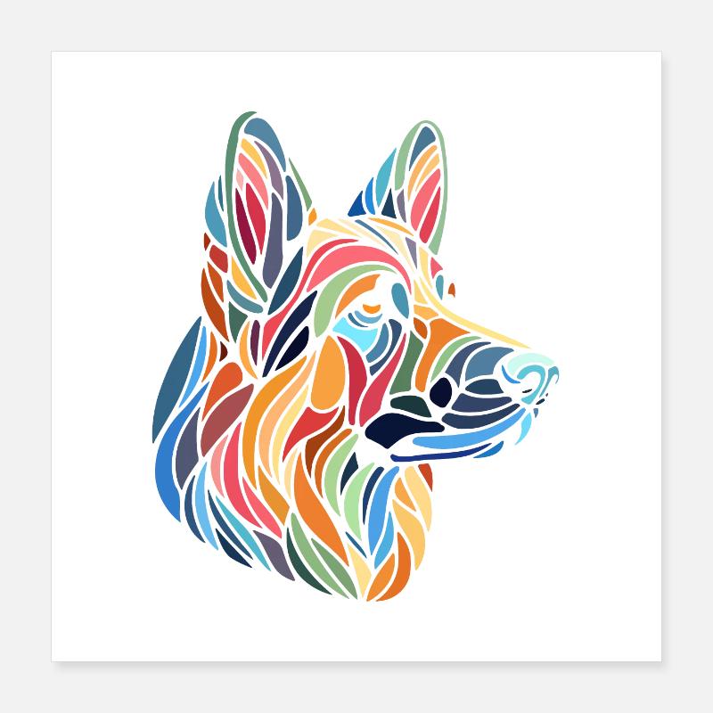 Deutscher Schäferhund Hundekopf Geometrie Polygon Kunst Poster 40x40 cm