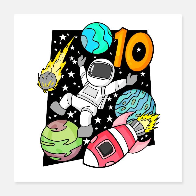 10 Birthday Boy Astronaut Rocket - Dix ans Poster 40 x 40 cm