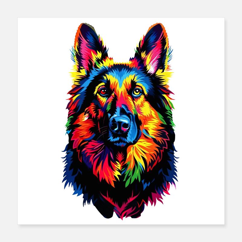 Schäferhund Bunte Farben Pop Art Hund Schäferhunde Poster 40x40 cm