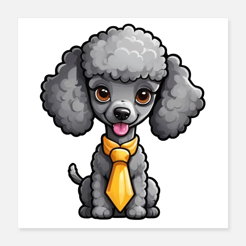 Caniche gris avec cravate Poster 40 x 40 cm