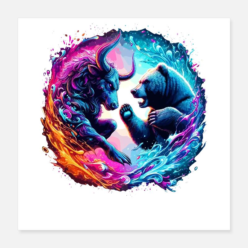 Bull vs Bear Exchange Battle Poster 16" x 16" (40x40 cm)
