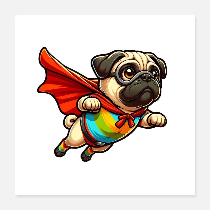 Superhelden-Mops Poster 40x40 cm