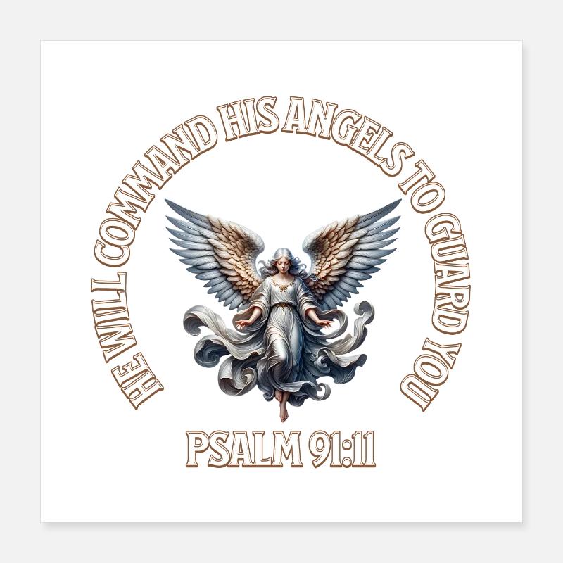 Ange Céleste Psaume 91:11 Design Poster 40 x 40 cm
