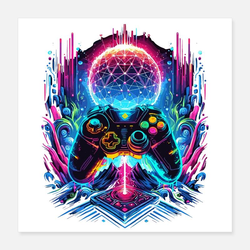 Synthwave Cyberpunk Gaming Controller Poster 16" x 16" (40x40 cm)