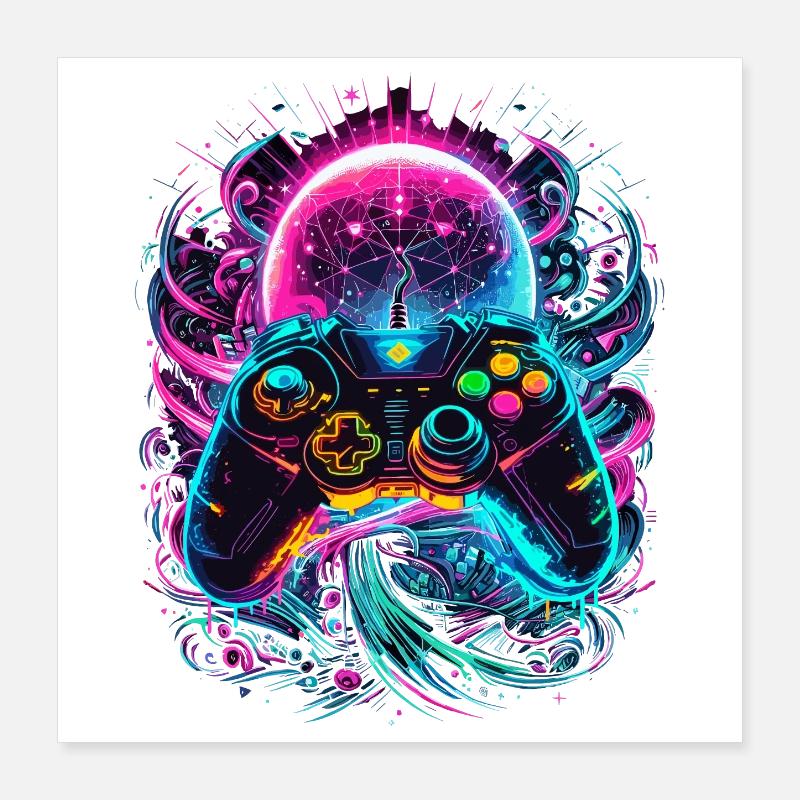 Manette de jeu Cyberpunk de Synthwave Poster 40 x 40 cm