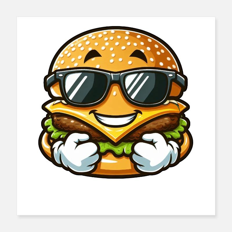 Cool hamburger cheeseburger with sunglasses Poster 16" x 16" (40x40 cm)