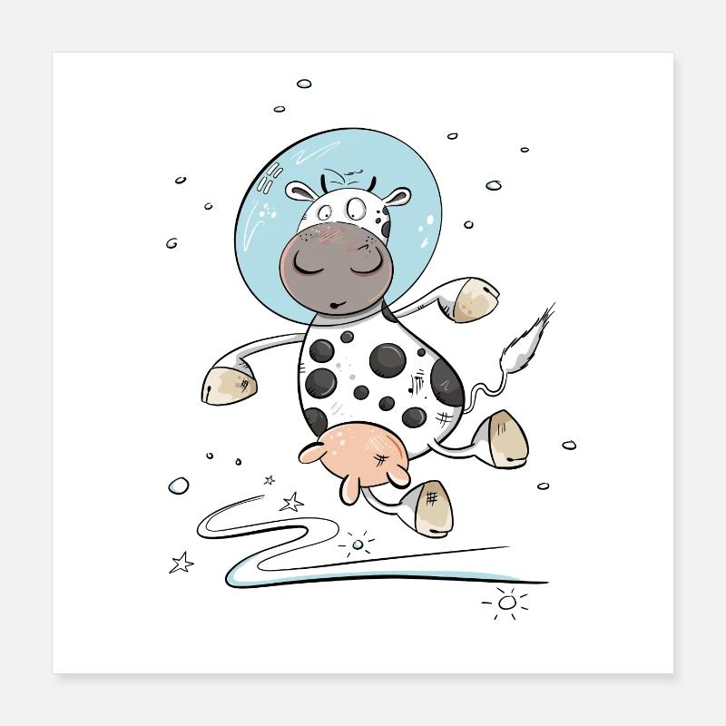 Drôle de vache en astronaute dans l’espace Poster 40 x 40 cm