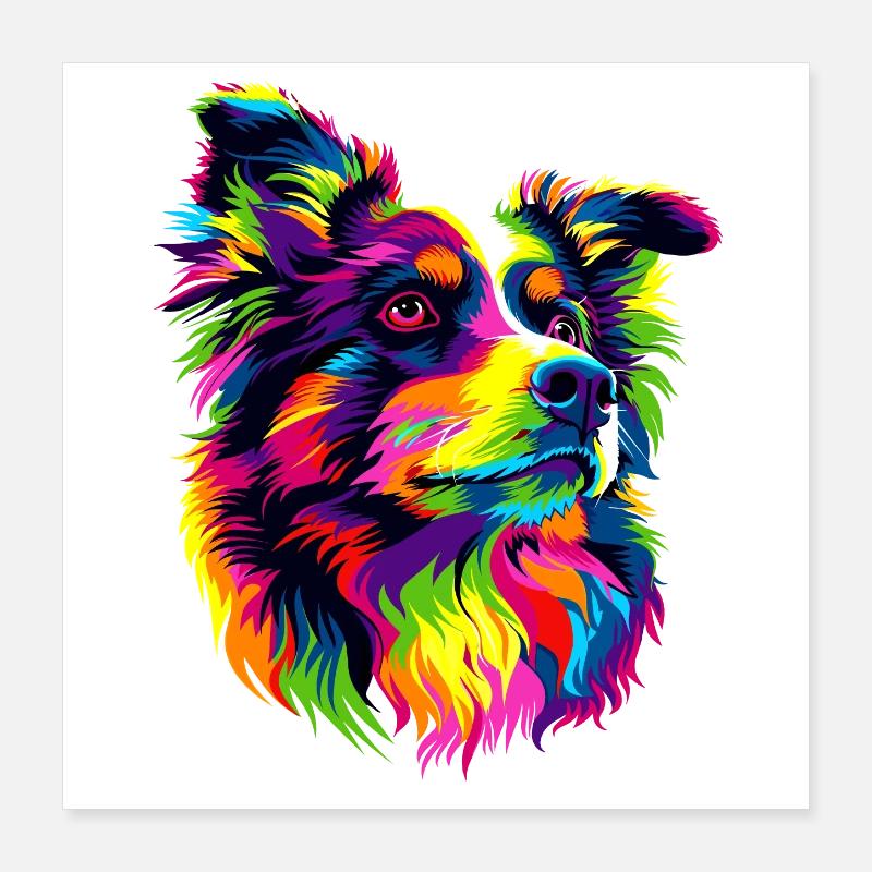 Australian Shepherd Bright Colors Pop Art Aussie Poster 16" x 16" (40x40 cm)
