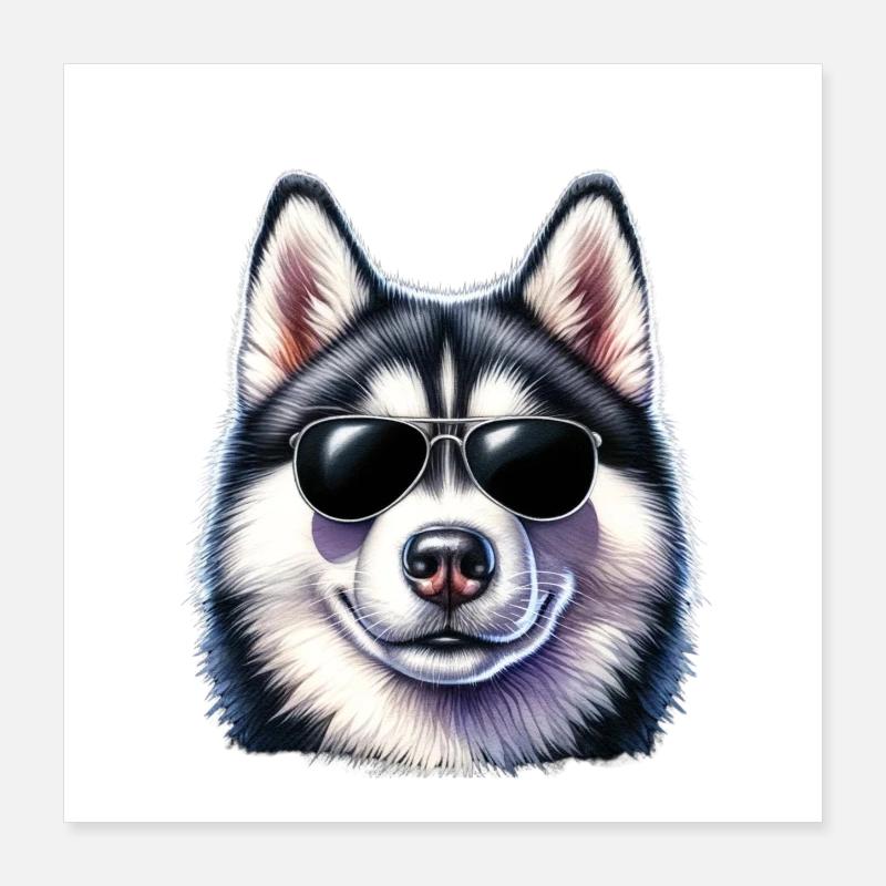Husky cool avec des lunettes de soleil Poster 40 x 40 cm
