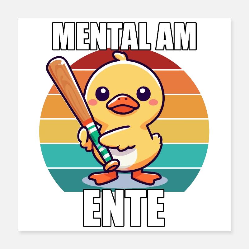 Mental À La Fin Canard Mignon Avec Raquette Rétro Poster 40 x 40 cm