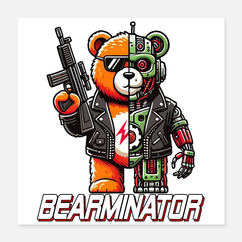 Bearminator Funny Cyborg Teddy Bear Design Poster 16" x 16" (40x40 cm)
