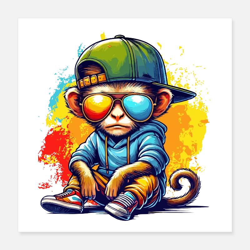 Cool Hip Hop Monkey avec des lunettes de soleil style graffiti Poster 40 x 40 cm