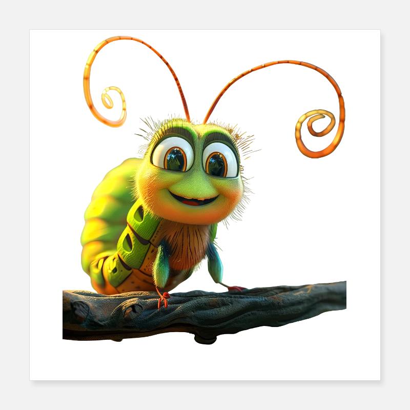 Chenille Drôle Larve Cadeau Mignon Chenille Verte Poster 40 x 40 cm